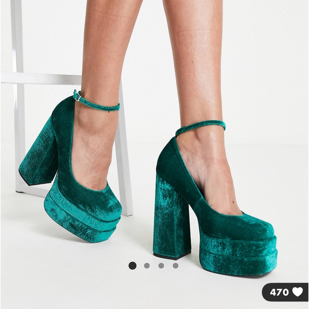 ASOS DESIGN Pistol double platform heeled shoes in teal velvet